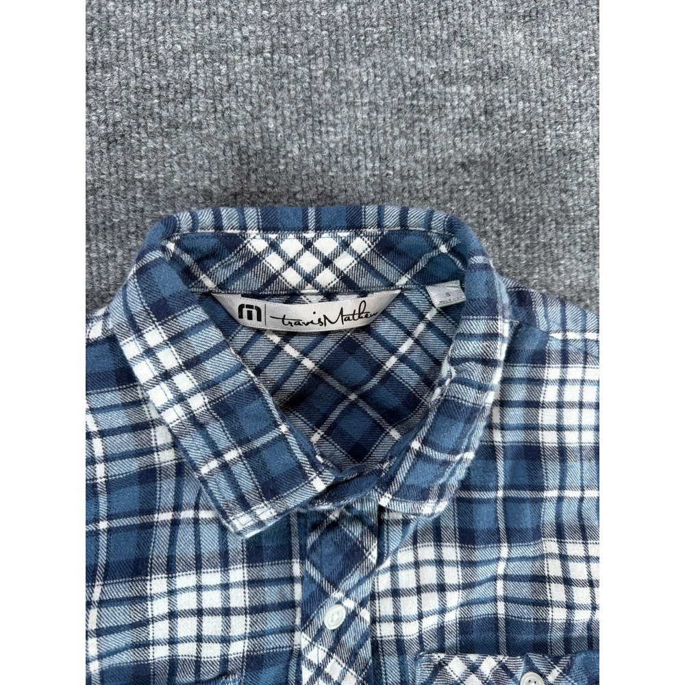 TravisMathew Mens Small Blue White Plaid Long Sleeve Button Down Flannel Shirt - Picture 3 of 7